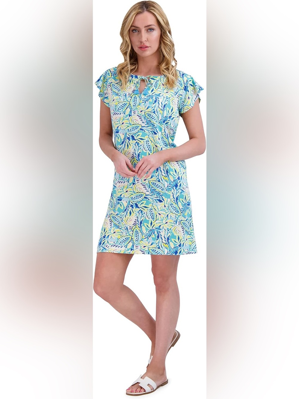 Stella Parker Blue and green Leaf Print Dress size L